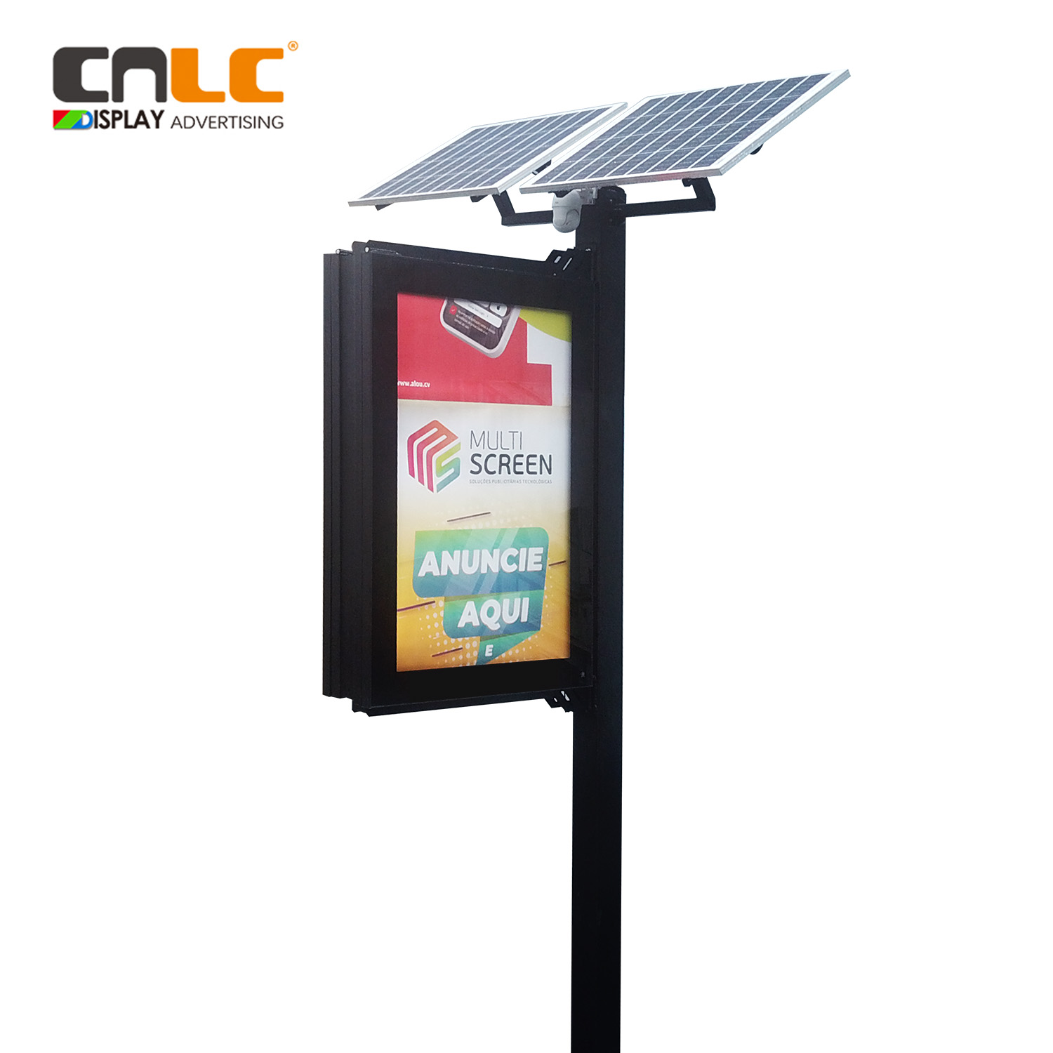 Caja de luz con cartel enrollable para poste de calle con panel solar