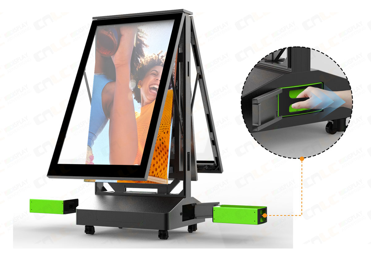 Battery-Powered Portable LCD Display with Charging Cabinet