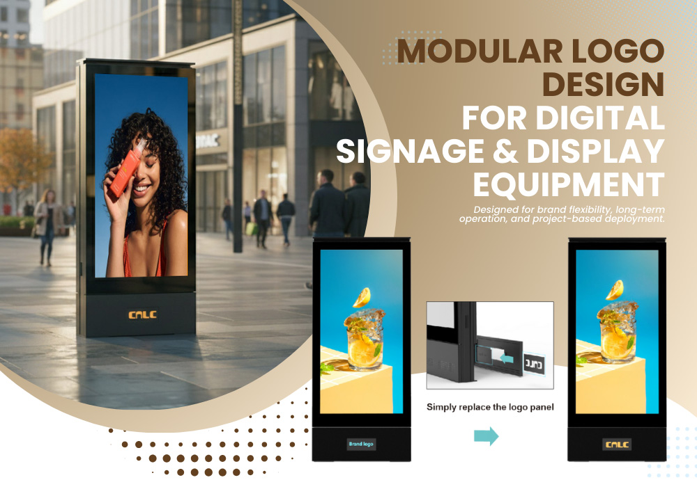 Pantalla digital personalizable con solución de reemplazo rápido de logotipo