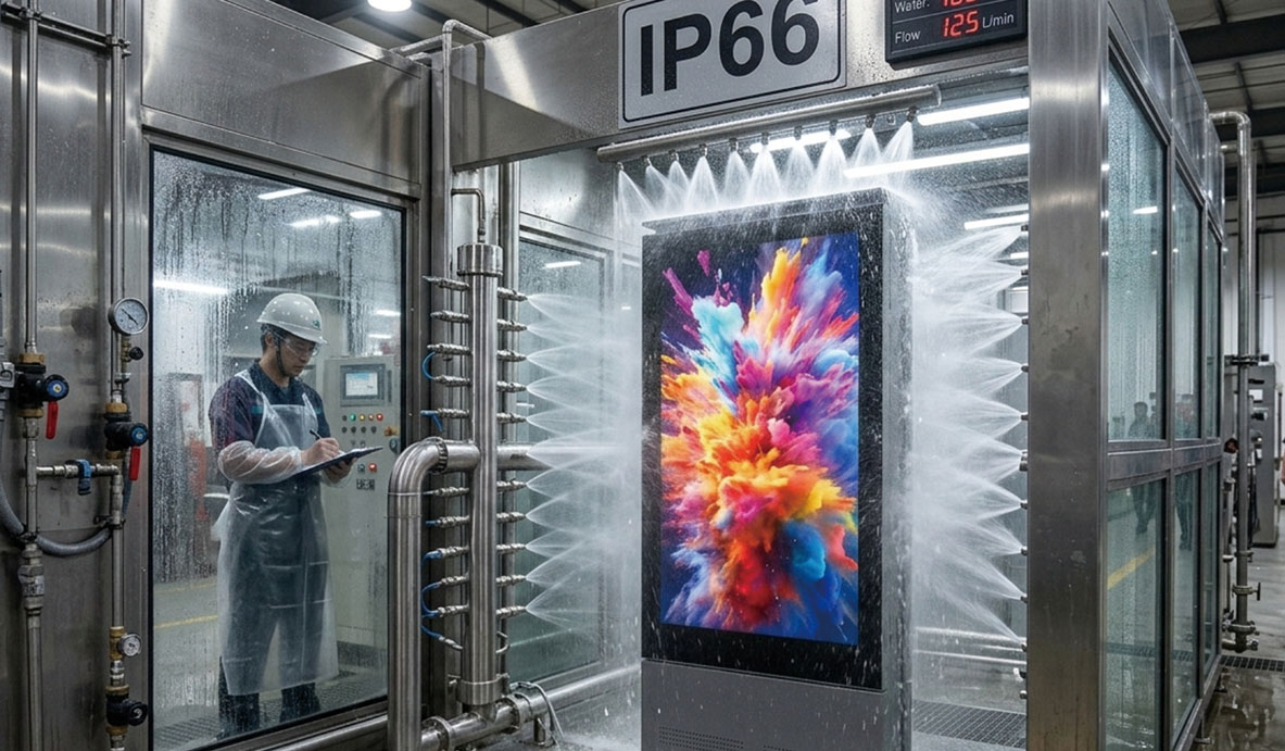 IP66 waterproof testing for outdoor digital signage enclosure