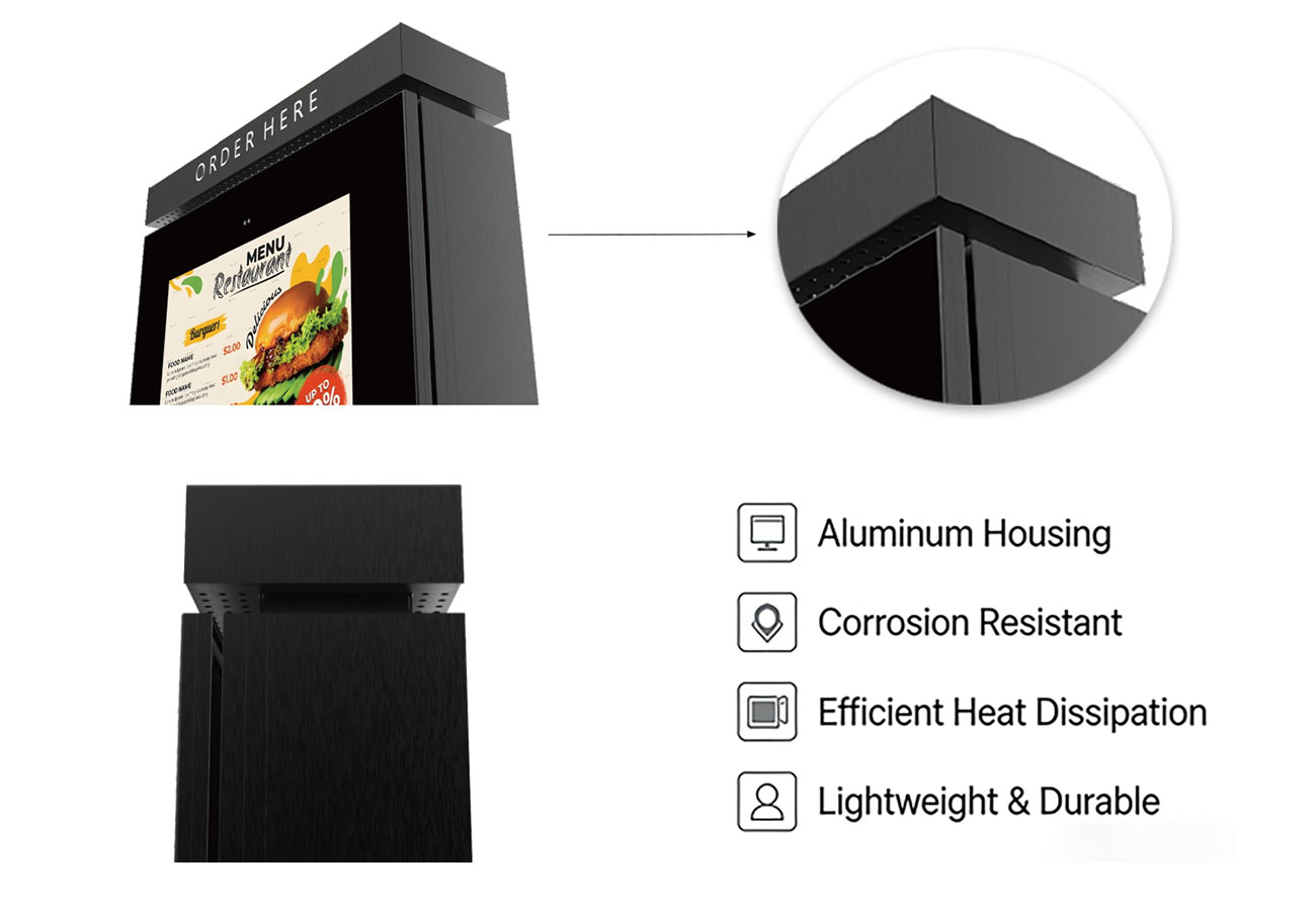 Aluminum profile structure of outdoor kiosk with anti corrosion design for long term durability