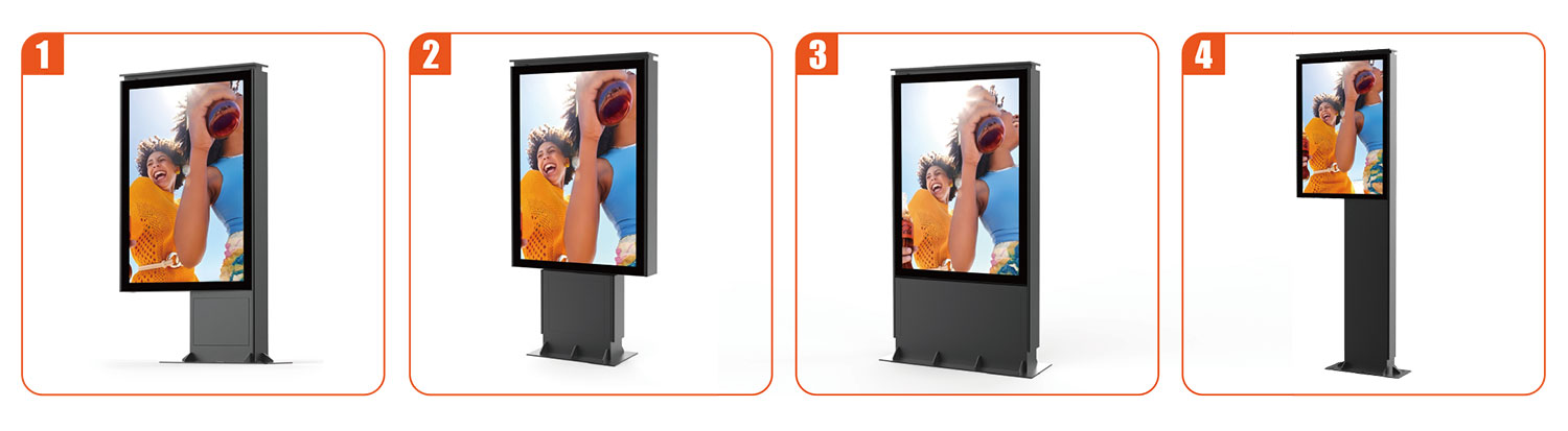 Flexible LED Display Solutions Outdoor LED totem with multiple base options including floor mounted and custom foundation designs