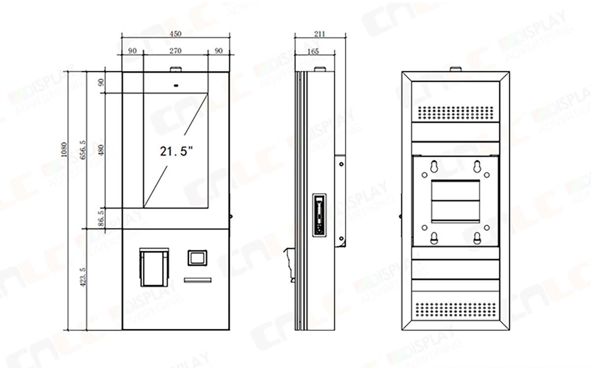 Technical drawing of outdoor kiosk showing dimensions structure and installation specifications