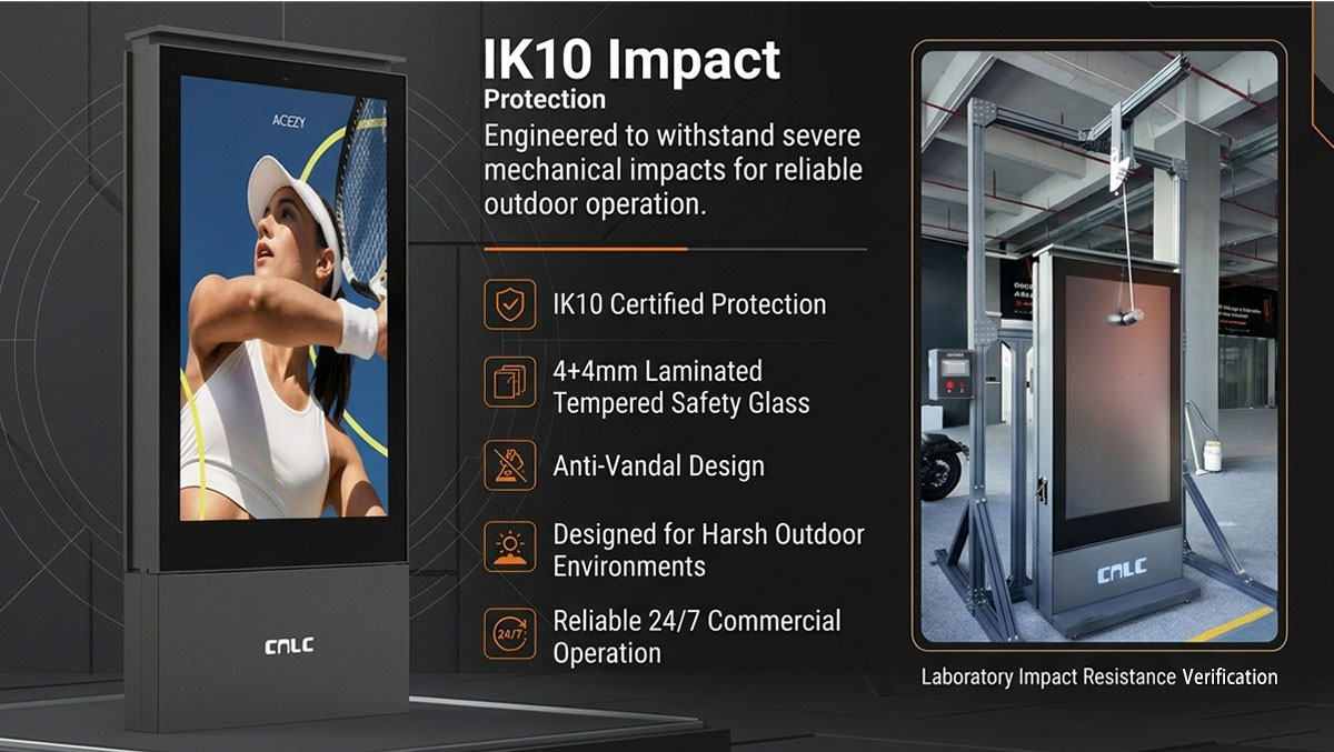 Engineered for Public Environments Smart city kiosk featuring ambient light sensor, IK10 tempered glass, steel housing, and commercial grade LCD display