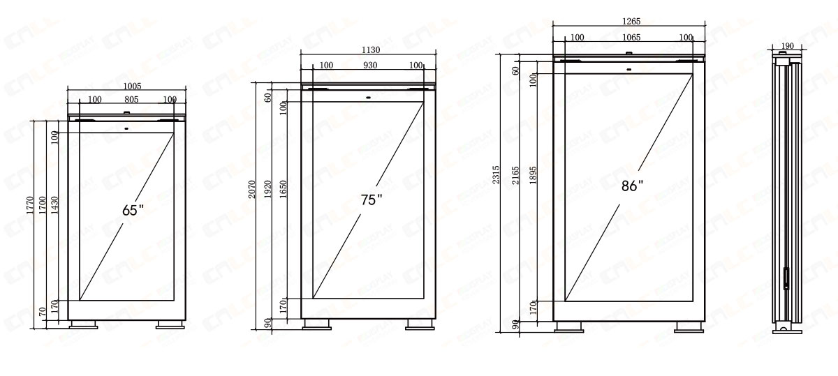 Designed for Urban Deployment Technical drawing of smart city interactive kiosk showing dimensions and installation specifications