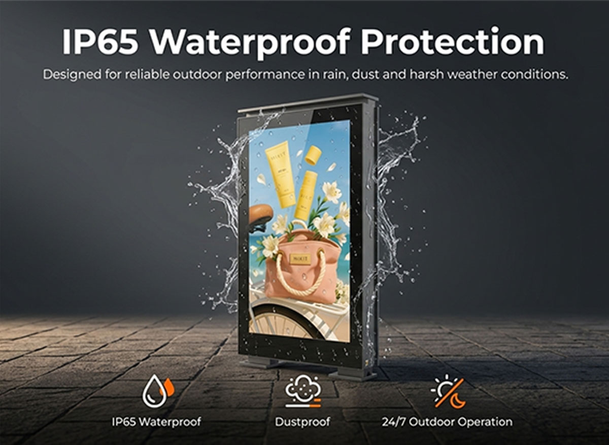 All-Weather Touch Experience IP65 waterproof touchscreen interactive kiosk designed for reliable public use in outdoor environments