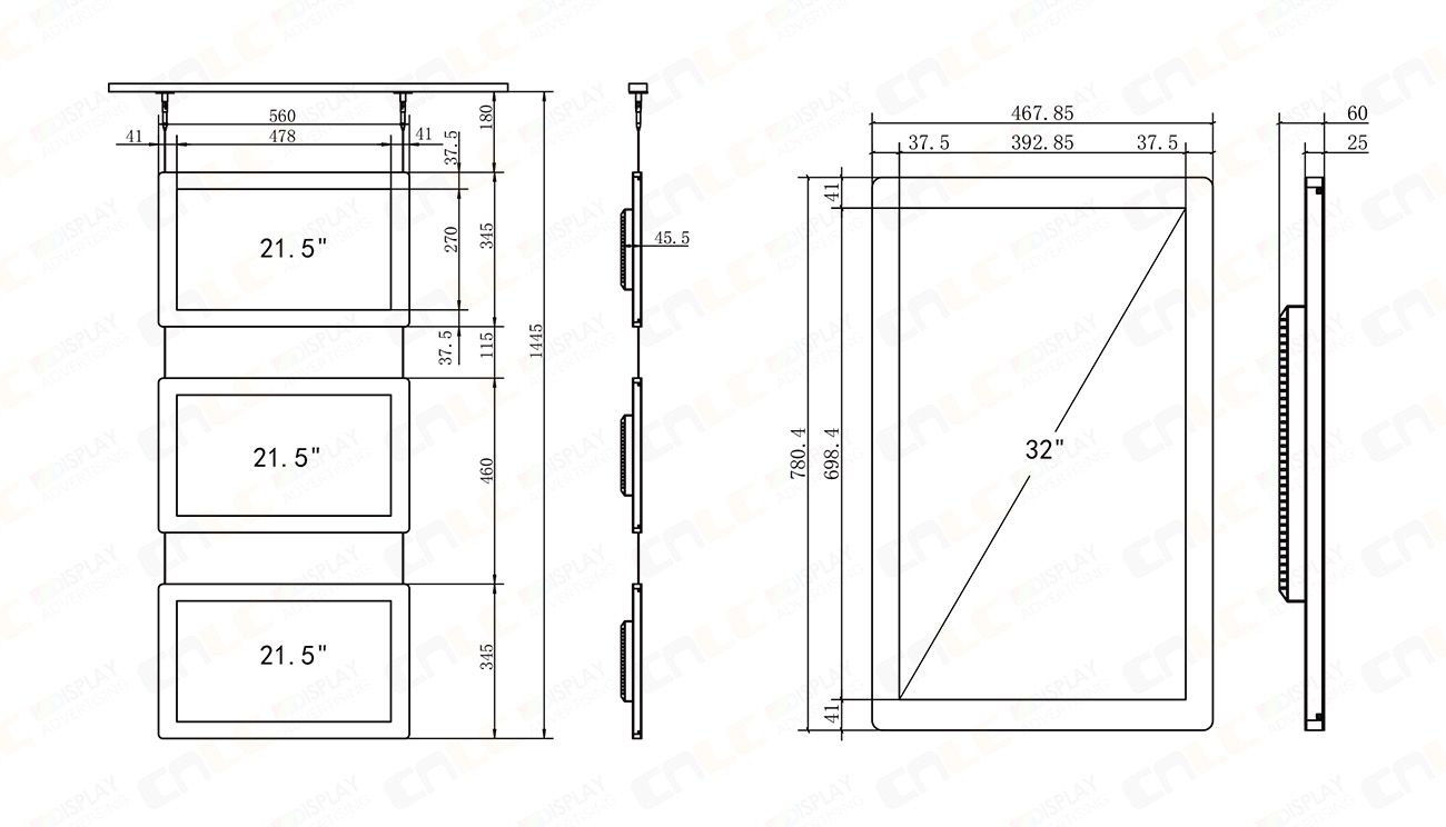 21.5/32 Inch LCD Display Dimension Details 21.5/32 inch display, LCD dimension drawing, product specification