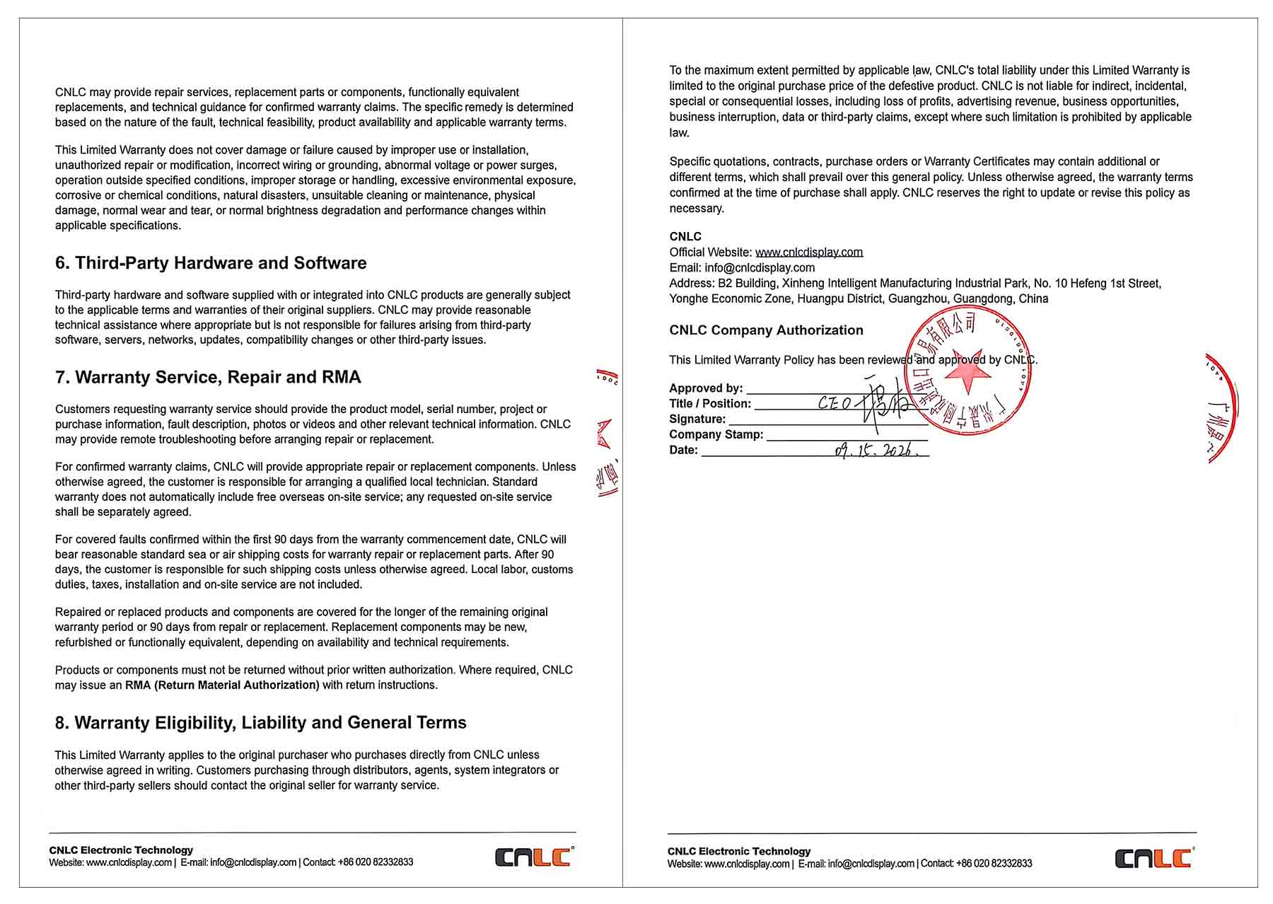 CNLC Warranty Policy | LED & LCD Display Warranty
